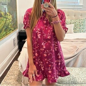 Hill House Katherine Cranberry Floral Botanical Mini Dress XL